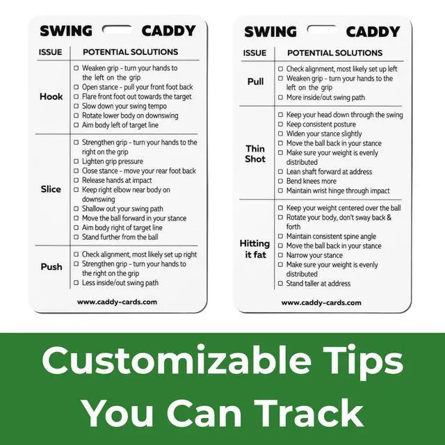 Alt view image 3 of 7 - Swing Golf Swing Tips Bag Tag Pocket Training Aid for Hooks, Slices & Topped Shots Dual-Sided Golf Reference Card to Shoot Lower Scores