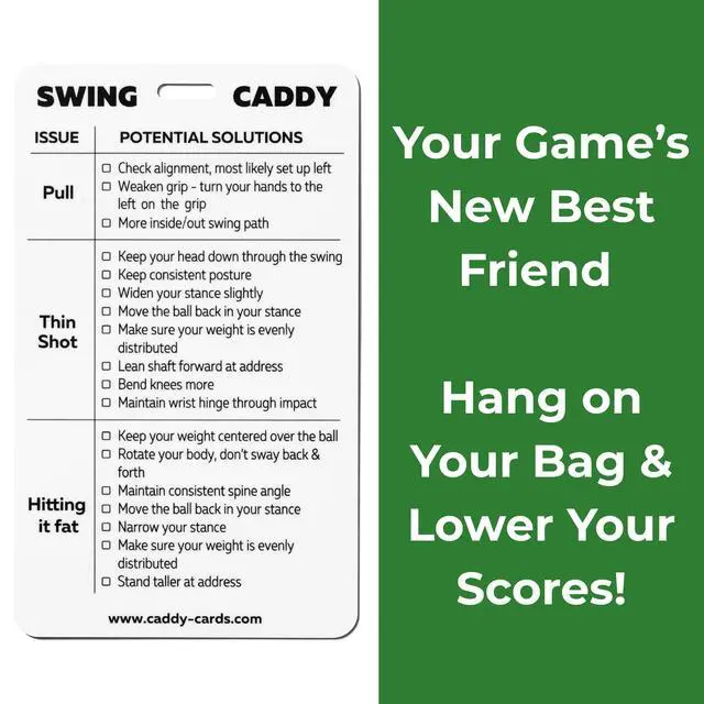 Alt view image 5 of 7 - Swing Golf Swing Tips Bag Tag Pocket Training Aid for Hooks, Slices & Topped Shots Dual-Sided Golf Reference Card to Shoot Lower Scores