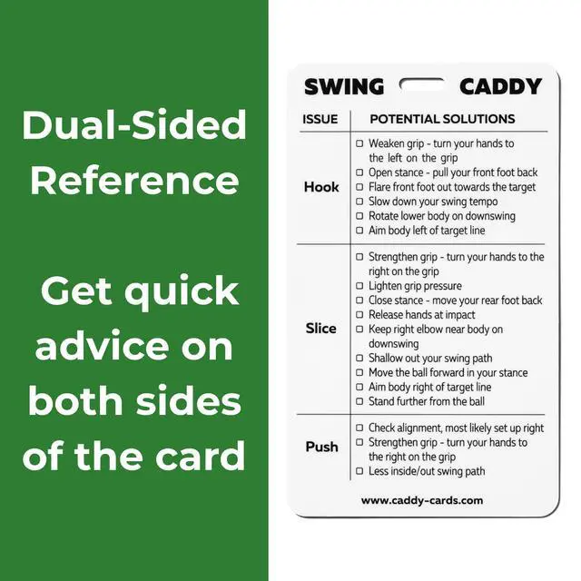 Alt view image 4 of 7 - Swing Golf Swing Tips Bag Tag Pocket Training Aid for Hooks, Slices & Topped Shots Dual-Sided Golf Reference Card to Shoot Lower Scores