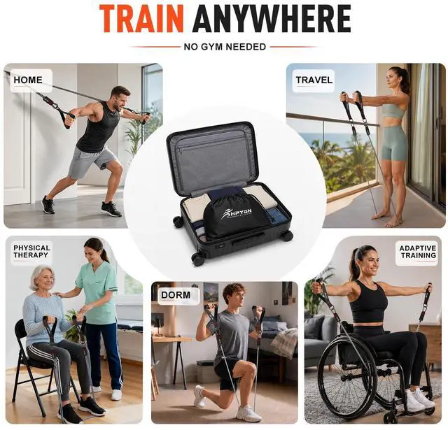 Alt view image 6 of 7 - Resistance Bands with Handles, 150 lb Exercise Bands for Home Workout | Fitness Bands Equipment Set, Gym & Training Stretch Bands with Door Anchor & Ankle Straps, Travel, Physical Therapy, Yoga