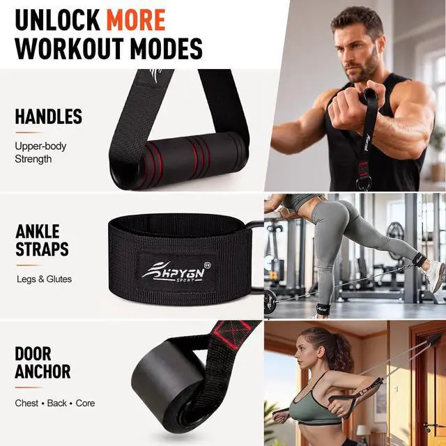 Alt view image 7 of 7 - Resistance Bands with Handles, 150 lb Exercise Bands for Home Workout | Fitness Bands Equipment Set, Gym & Training Stretch Bands with Door Anchor & Ankle Straps, Travel, Physical Therapy, Yoga