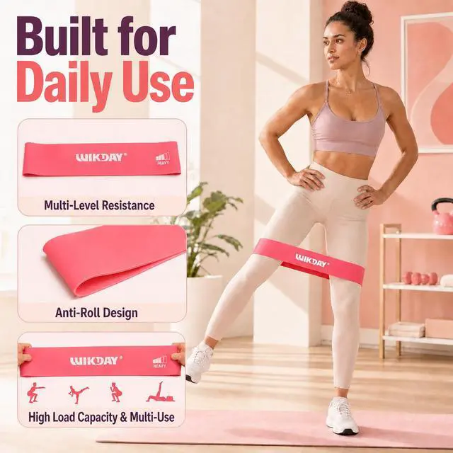 Alt view image 2 of 7 - Resistance Bands for Working Out Exercise Loop Bands, Pink Purple | Set of 5 Variety of Resistance Levels, Workout Equipment, Body Stretching Training, Home Travel Physical Therapy, Booty Legs