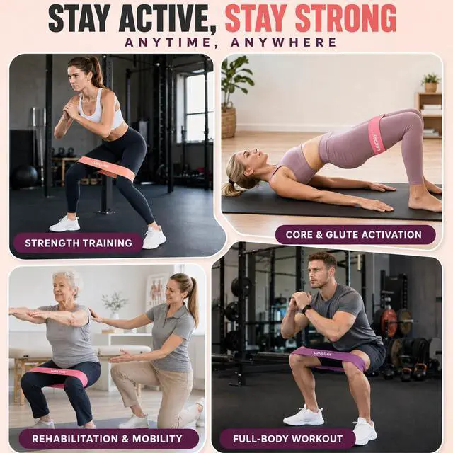 Alt view image 3 of 7 - Resistance Bands for Working Out Exercise Loop Bands, Pink Purple | Set of 5 Variety of Resistance Levels, Workout Equipment, Body Stretching Training, Home Travel Physical Therapy, Booty Legs
