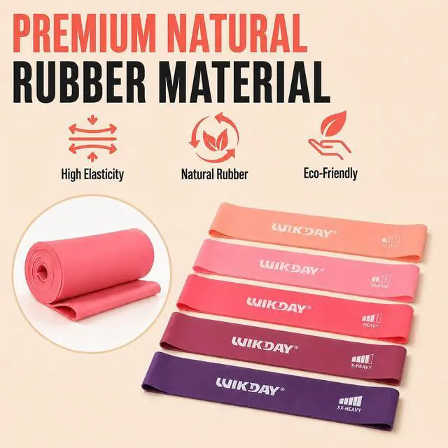 Alt view image 6 of 7 - Resistance Bands for Working Out Exercise Loop Bands, Pink Purple | Set of 5 Variety of Resistance Levels, Workout Equipment, Body Stretching Training, Home Travel Physical Therapy, Booty Legs