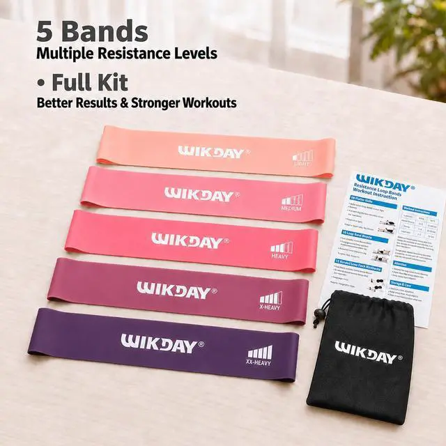 Alt view image 7 of 7 - Resistance Bands for Working Out Exercise Loop Bands, Pink Purple | Set of 5 Variety of Resistance Levels, Workout Equipment, Body Stretching Training, Home Travel Physical Therapy, Booty Legs