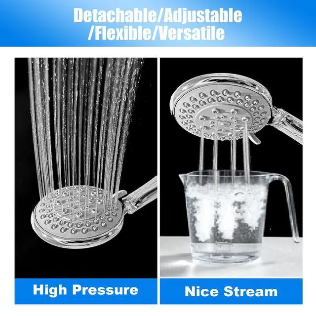 Alt view image 5 of 7 - Detachable Handheld Shower Head with Hose - High pressure 5 Functions Showerheads Hand Held Shower Heads,Extra Long 4.7 ft. Stainless Steel Hose and Holder