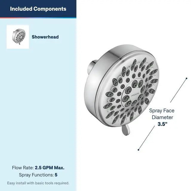 Alt view image 3 of 7 - Ignite Chrome Five-function Shower Head With 2.5 GPM High-Pressure Spray, 20090