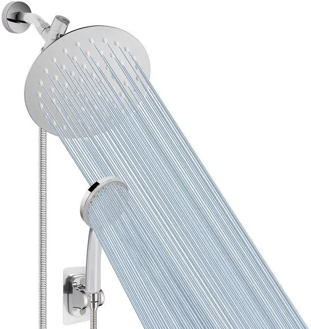 Main image of Shower Head with Hose, High-Pressure Stainless Steel 8'' Rain Shower and 5 Settings Handheld Shower Spray Combo with Push Button Flow Control for Easy Operation (Chrome)