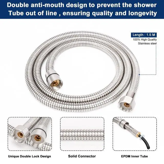Alt view image 4 of 7 - Shower Head with Hose, High-Pressure Stainless Steel 8'' Rain Shower and 5 Settings Handheld Shower Spray Combo with Push Button Flow Control for Easy Operation (Chrome)