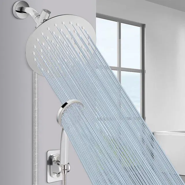 Alt view image 7 of 7 - Shower Head with Hose, High-Pressure Stainless Steel 8'' Rain Shower and 5 Settings Handheld Shower Spray Combo with Push Button Flow Control for Easy Operation (Chrome)