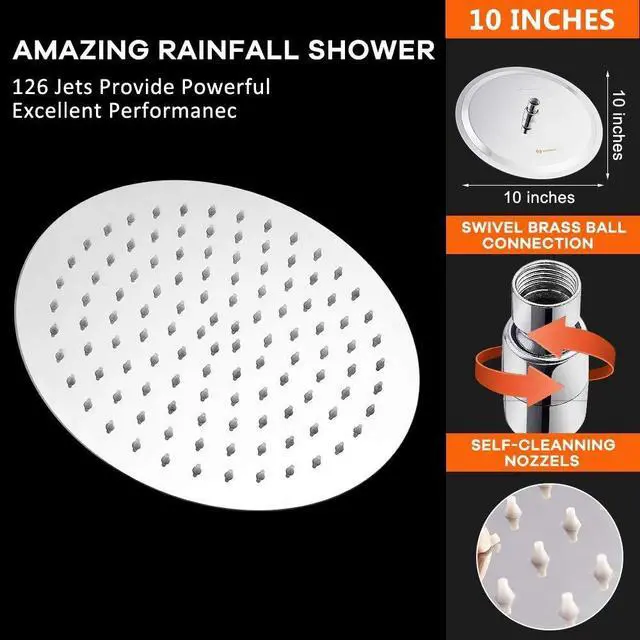 Alt view image 3 of 6 - Rain Shower Head, Ultra-Thin Design-Pressure Boosting, Awesome Some Experience, High Flow Stainless Steel Rainfall Head (10 Inch, Chrome Finish)