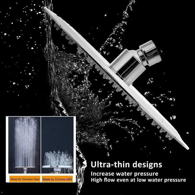 Alt view image 4 of 6 - Rain Shower Head, Ultra-Thin Design-Pressure Boosting, Awesome Some Experience, High Flow Stainless Steel Rainfall Head (10 Inch, Chrome Finish)