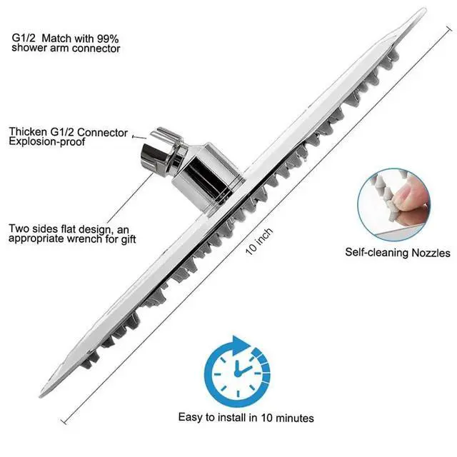 Alt view image 5 of 6 - Rain Shower Head, Ultra-Thin Design-Pressure Boosting, Awesome Some Experience, High Flow Stainless Steel Rainfall Head (10 Inch, Chrome Finish)