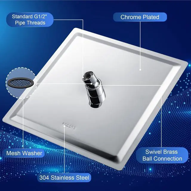 Alt view image 4 of 7 - 10 Inch Rain Shower Head Square High Pressure Ceiling or Wall Mount | Pressure Boosting Design, Self Cleaning Nozzles, Large Square Size, Ultra Thin, Ceiling or Wall Mount, Simple Installation