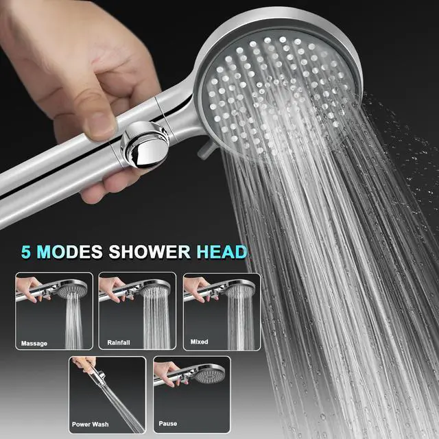 Alt view image 2 of 7 - RV Shower Head with Hose, High Pressure 5 Mode Shower head Replacement, Showerheads for RV/Campers, Travel Trailer, Motorhome for Water Saving, Handheld Shower Head Holder and Hose, On Off Switch