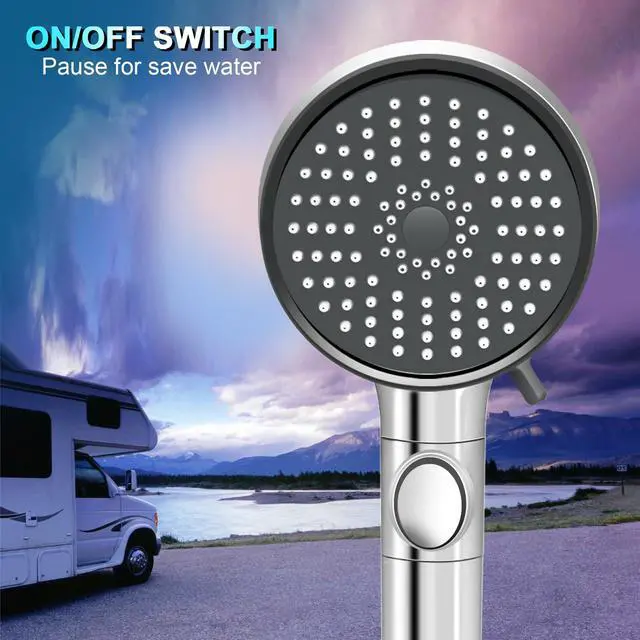 Alt view image 3 of 7 - RV Shower Head with Hose, High Pressure 5 Mode Shower head Replacement, Showerheads for RV/Campers, Travel Trailer, Motorhome for Water Saving, Handheld Shower Head Holder and Hose, On Off Switch
