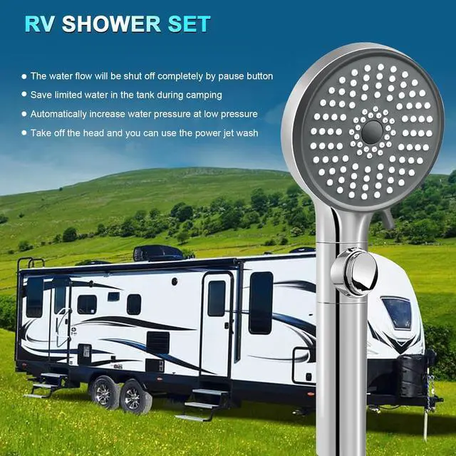 Alt view image 4 of 7 - RV Shower Head with Hose, High Pressure 5 Mode Shower head Replacement, Showerheads for RV/Campers, Travel Trailer, Motorhome for Water Saving, Handheld Shower Head Holder and Hose, On Off Switch