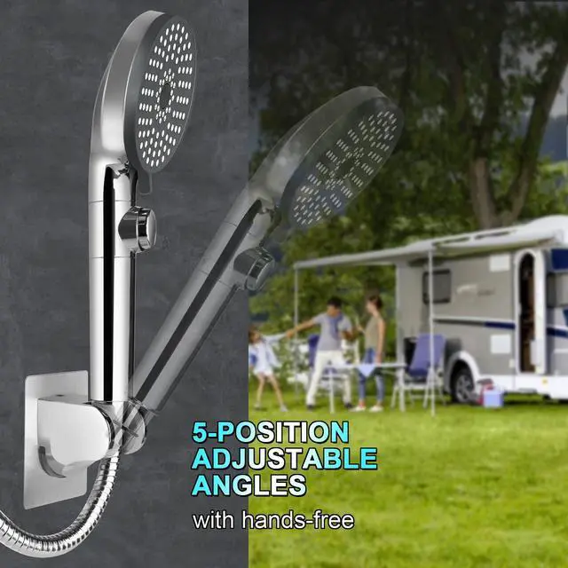 Alt view image 6 of 7 - RV Shower Head with Hose, High Pressure 5 Mode Shower head Replacement, Showerheads for RV/Campers, Travel Trailer, Motorhome for Water Saving, Handheld Shower Head Holder and Hose, On Off Switch