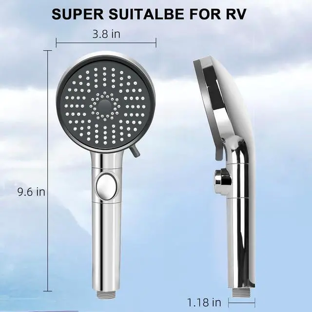 Alt view image 7 of 7 - RV Shower Head with Hose, High Pressure 5 Mode Shower head Replacement, Showerheads for RV/Campers, Travel Trailer, Motorhome for Water Saving, Handheld Shower Head Holder and Hose, On Off Switch