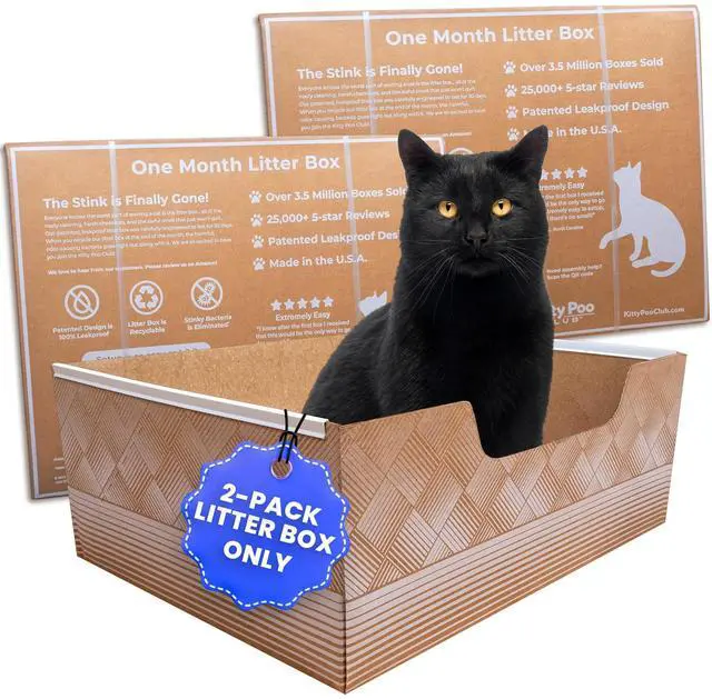 Main image of Disposable Cat Litter Box 2-Pack, Leak-Proof 30-Days Per Box | Patented Leak-proof Design, 2-Months Odor Control , Made in USA, Perfect for Travel & Multi-Cat Homes, Portable
