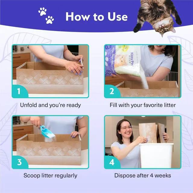 Alt view image 6 of 7 - Disposable Cat Litter Box 2-Pack, Leak-Proof 30-Days Per Box | Patented Leak-proof Design, 2-Months Odor Control , Made in USA, Perfect for Travel & Multi-Cat Homes, Portable