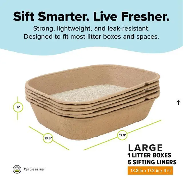 Alt view image 3 of 7 - (Set of 1 Litter Box & 5 Sifting Liners) Disposable Sifting Cat Litter Box Large, 6 Count, Durable and Portable for Travel and Home Odor Control