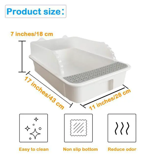 Alt view image 2 of 7 - Open Cat Litter Box with High Side,Heightening Anti-Splashing Cats Litter Pan,Kitten Toilet with Litter Sifting Scoop,Semi-Enclosed Removable Kittens Litter for Easy to Clean Boxes No Odor