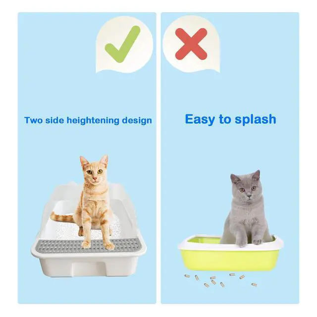 Alt view image 4 of 7 - Open Cat Litter Box with High Side,Heightening Anti-Splashing Cats Litter Pan,Kitten Toilet with Litter Sifting Scoop,Semi-Enclosed Removable Kittens Litter for Easy to Clean Boxes No Odor