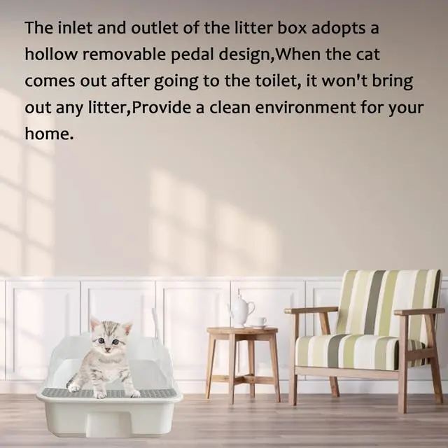 Alt view image 6 of 7 - Open Cat Litter Box with High Side,Heightening Anti-Splashing Cats Litter Pan,Kitten Toilet with Litter Sifting Scoop,Semi-Enclosed Removable Kittens Litter for Easy to Clean Boxes No Odor