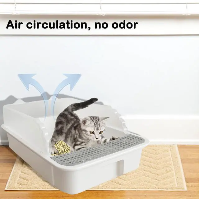 Alt view image 7 of 7 - Open Cat Litter Box with High Side,Heightening Anti-Splashing Cats Litter Pan,Kitten Toilet with Litter Sifting Scoop,Semi-Enclosed Removable Kittens Litter for Easy to Clean Boxes No Odor