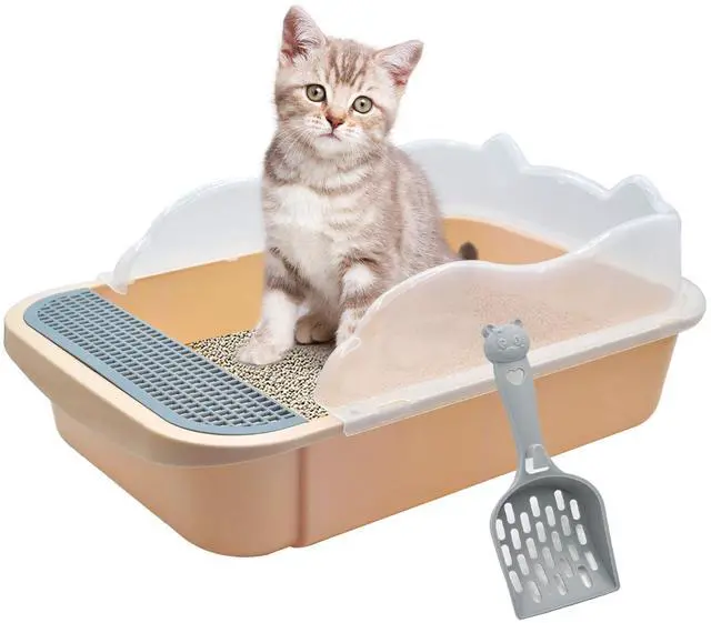 Main image of Open Cat Litter Box with High Side,Anti-Splashing Cats Litter Pan Semi-Enclosed Removable Cats Litter Boxes with Litter Sifting Scoop Open Top Kitty Toilet for Easy to Clean(Khaki)