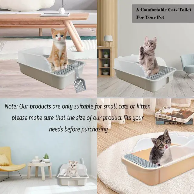 Alt view image 2 of 6 - Open Cat Litter Box with High Side,Anti-Splashing Cats Litter Pan Semi-Enclosed Removable Cats Litter Boxes with Litter Sifting Scoop Open Top Kitty Toilet for Easy to Clean(Khaki)