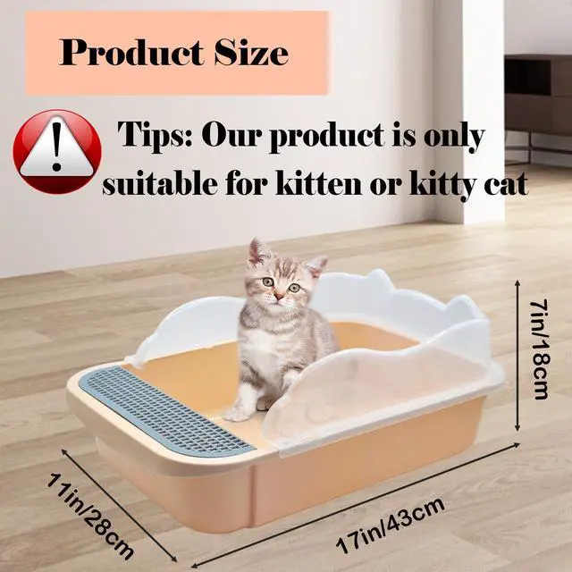 Alt view image 4 of 6 - Open Cat Litter Box with High Side,Anti-Splashing Cats Litter Pan Semi-Enclosed Removable Cats Litter Boxes with Litter Sifting Scoop Open Top Kitty Toilet for Easy to Clean(Khaki)