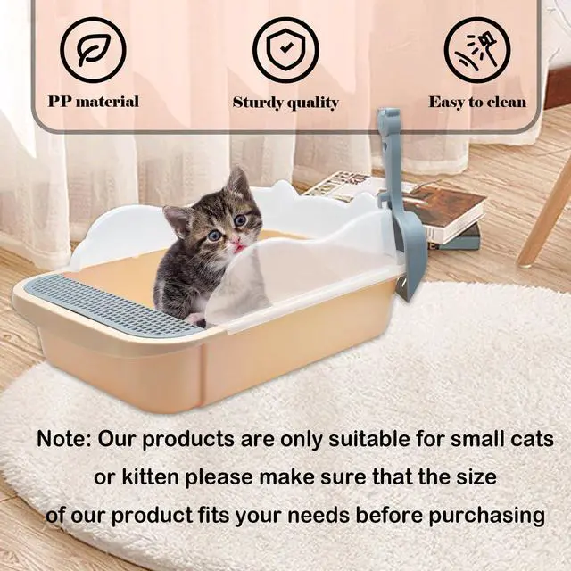 Alt view image 6 of 6 - Open Cat Litter Box with High Side,Anti-Splashing Cats Litter Pan Semi-Enclosed Removable Cats Litter Boxes with Litter Sifting Scoop Open Top Kitty Toilet for Easy to Clean(Khaki)