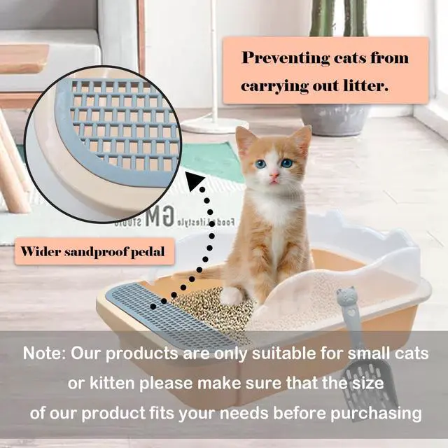 Alt view image 5 of 6 - Open Cat Litter Box with High Side,Anti-Splashing Cats Litter Pan Semi-Enclosed Removable Cats Litter Boxes with Litter Sifting Scoop Open Top Kitty Toilet for Easy to Clean(Khaki)