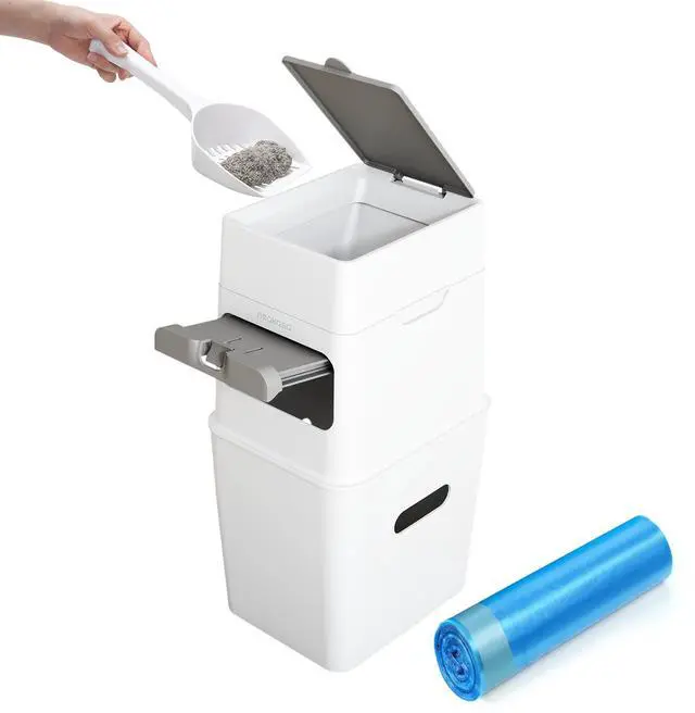 Main image of PooGuard Litter Disposal Bin, 9.2L Trash Can for Cat Litter, Dog Waste & Diapers, with Viewing Window, Wider Opening, and 4-Month Refill Bag (White)