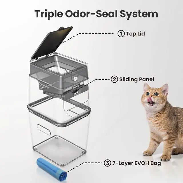 Alt view image 3 of 7 - PooGuard Litter Disposal Bin, 9.2L Trash Can for Cat Litter, Dog Waste & Diapers, with Viewing Window, Wider Opening, and 4-Month Refill Bag (White)