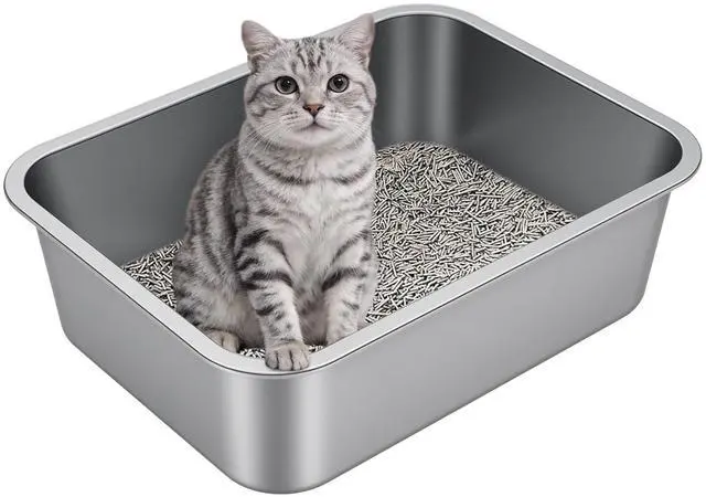 Main image of Stainless Steel High Sided Cat Litter Box | Sturdy Metal, Odor-free, Cat Litter Non-stick and Easy to Clean, Ideal for Indoor Cats, Kittens and Multicat Houses