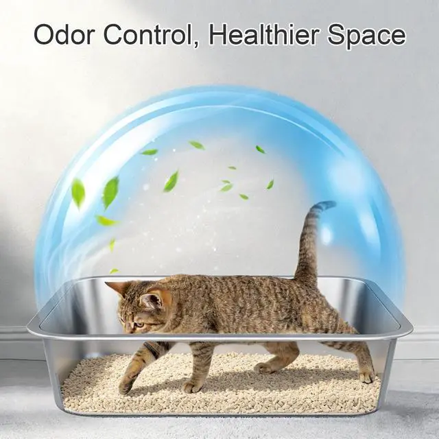 Alt view image 3 of 7 - Stainless Steel High Sided Cat Litter Box | Sturdy Metal, Odor-free, Cat Litter Non-stick and Easy to Clean, Ideal for Indoor Cats, Kittens and Multicat Houses