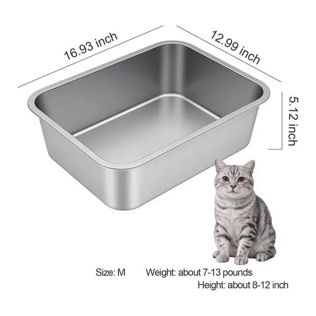 Alt view image 2 of 7 - Stainless Steel High Sided Cat Litter Box | Sturdy Metal, Odor-free, Cat Litter Non-stick and Easy to Clean, Ideal for Indoor Cats, Kittens and Multicat Houses
