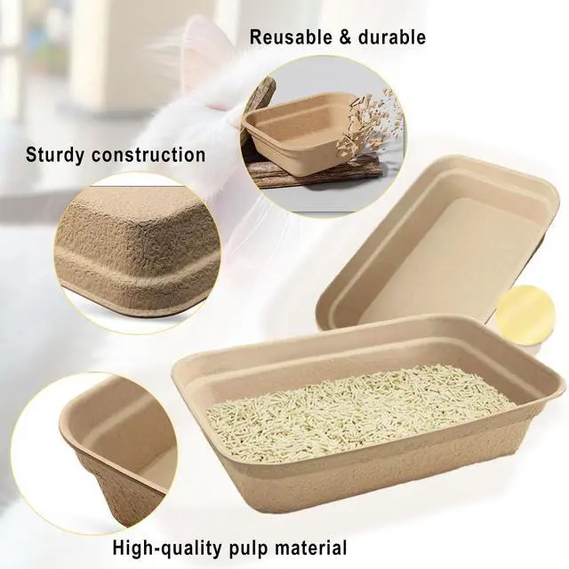 Alt view image 3 of 7 - 8 Pack Disposable Cat Litter Box, 17 x 13.2 x 4 Inch Large Kitty Litter Box Pans Paper Cat Litter Tray for Hamster, Guinea Pig, Rabbit, Portable