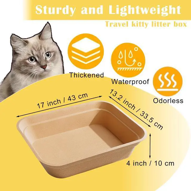 Alt view image 2 of 7 - 8 Pack Disposable Cat Litter Box, 17 x 13.2 x 4 Inch Large Kitty Litter Box Pans Paper Cat Litter Tray for Hamster, Guinea Pig, Rabbit, Portable