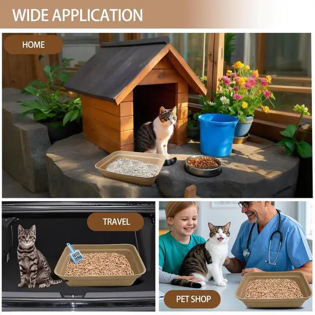 Alt view image 5 of 7 - 8 Pack Disposable Cat Litter Box, 17 x 13.2 x 4 Inch Large Kitty Litter Box Pans Paper Cat Litter Tray for Hamster, Guinea Pig, Rabbit, Portable