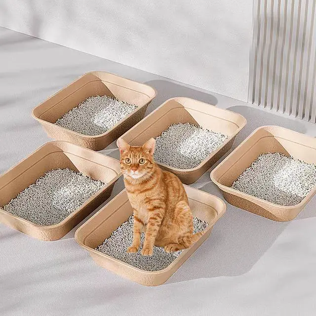 Alt view image 7 of 7 - 8 Pack Disposable Cat Litter Box, 17 x 13.2 x 4 Inch Large Kitty Litter Box Pans Paper Cat Litter Tray for Hamster, Guinea Pig, Rabbit, Portable