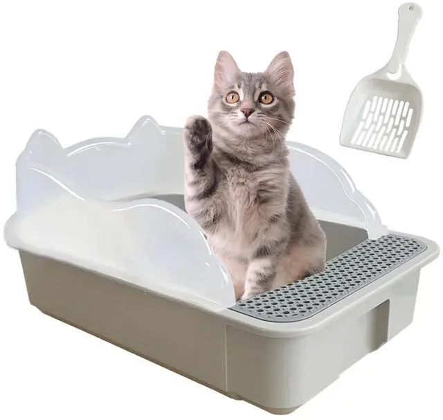 Main image of Open Cat Litter Box with High Side,Anti-Splashing Cats Litter Pan,Kitten Toilet with Litter Sifting Scoop,Semi-Enclosed Removable Kittens Litter for Boxes Easy to Clean No Odor-Grey