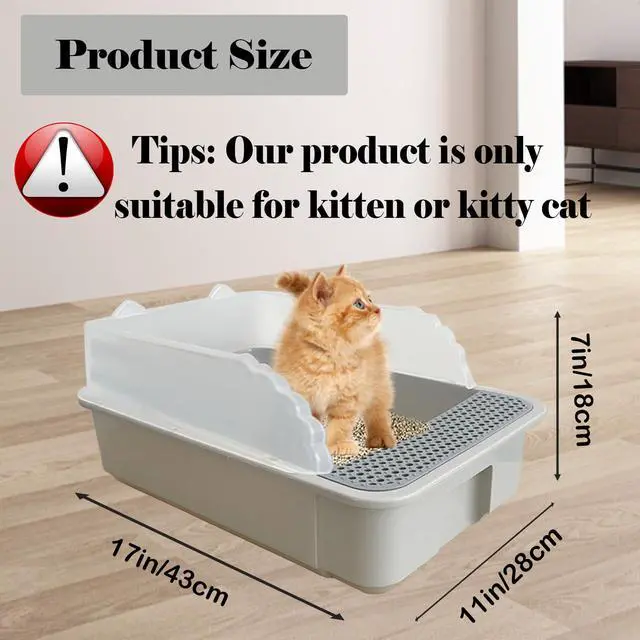 Alt view image 2 of 6 - Open Cat Litter Box with High Side,Anti-Splashing Cats Litter Pan,Kitten Toilet with Litter Sifting Scoop,Semi-Enclosed Removable Kittens Litter for Boxes Easy to Clean No Odor-Grey