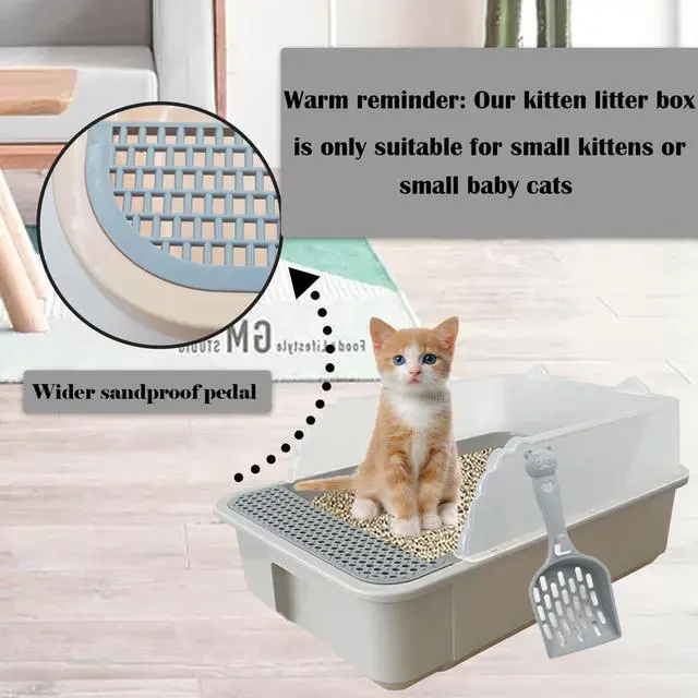 Alt view image 4 of 6 - Open Cat Litter Box with High Side,Anti-Splashing Cats Litter Pan,Kitten Toilet with Litter Sifting Scoop,Semi-Enclosed Removable Kittens Litter for Boxes Easy to Clean No Odor-Grey