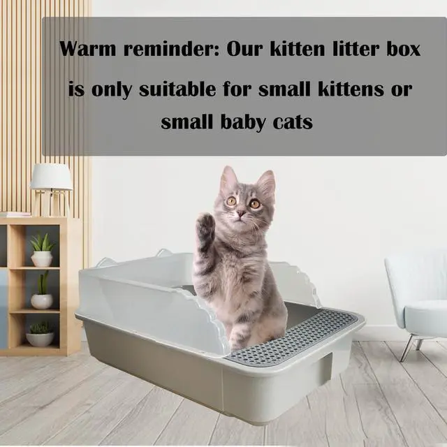 Alt view image 5 of 6 - Open Cat Litter Box with High Side,Anti-Splashing Cats Litter Pan,Kitten Toilet with Litter Sifting Scoop,Semi-Enclosed Removable Kittens Litter for Boxes Easy to Clean No Odor-Grey