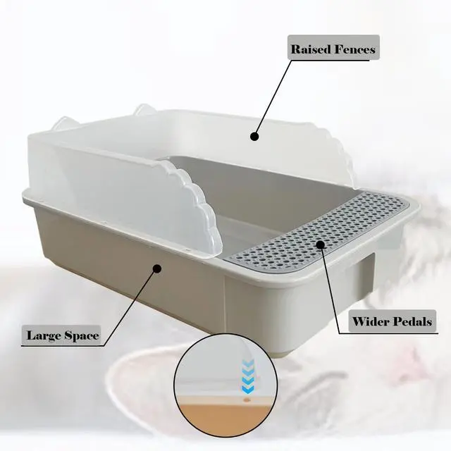 Alt view image 6 of 6 - Open Cat Litter Box with High Side,Anti-Splashing Cats Litter Pan,Kitten Toilet with Litter Sifting Scoop,Semi-Enclosed Removable Kittens Litter for Boxes Easy to Clean No Odor-Grey