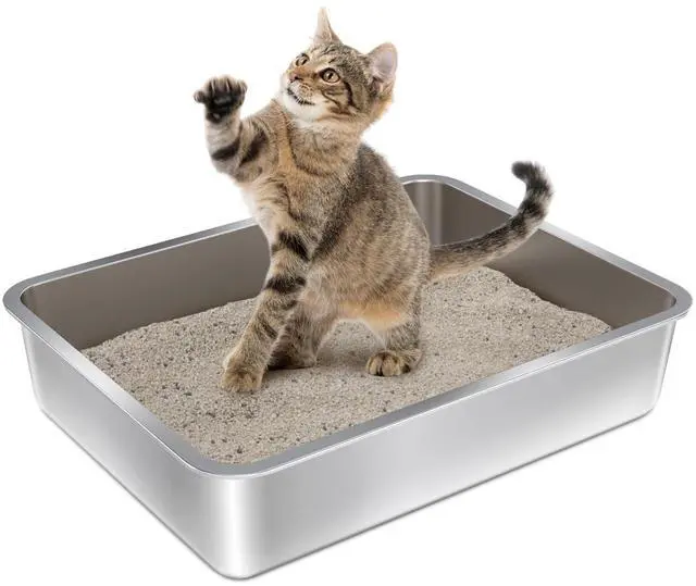 Main image of Stainless Steel Litter Box,Metal Cat Litter Box for Kitten | 17.7" L x 13.77" W x 4" H Metal Litterbox for Elderly Cats,Non Stick, No Smell, Easy Entry,Easy to Clean